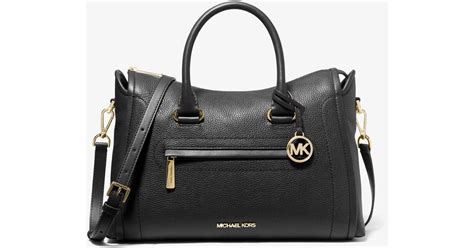 michael kors carine large pebbled leather satchel|carine leather satchel.